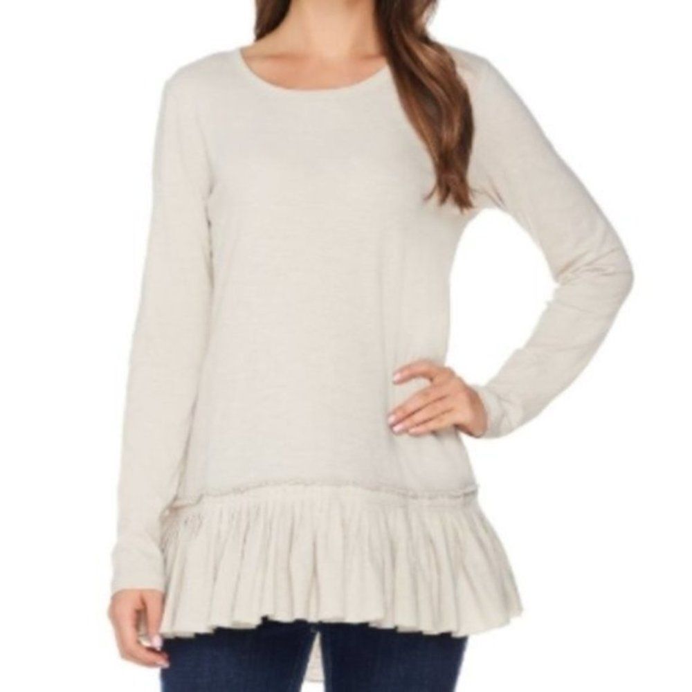 LOGO GOLDSTEIN Cotton Slub Knit Top Pleated Hem